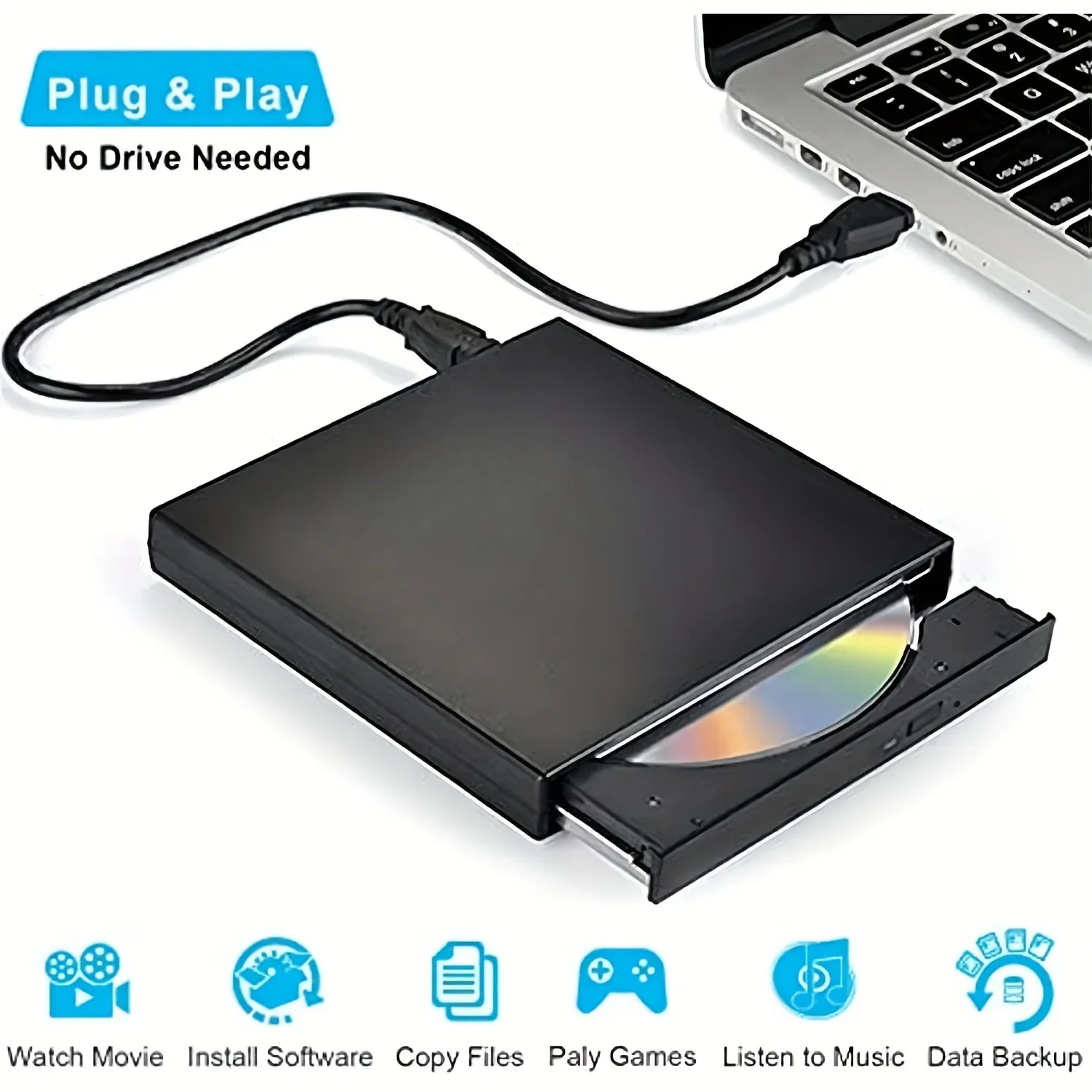 Unità Cd Dvd Esterna, Usb 2.0 Slim Portatile Esterno Cd-Rw Drive Dvd-Rw Masterizzatore Lettore Per Laptop