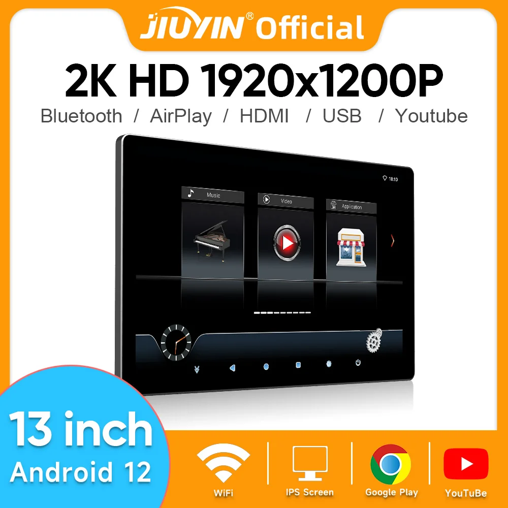 13 "Android 12 Car Headrest Monitor Display Ips Tablet Touch Screen 2K Hd Per Seggiolino Auto Video Musica Lettore Tv Ingresso Hdmi