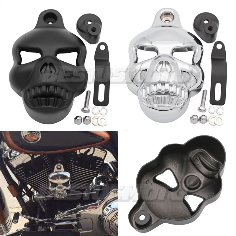 Moto Skull Horn Cover Per Harley Softail Dyna Fat Bob Fxdf Street Bob Fxdb Electra Glide Lht Road King Flhr Fatboy Flstf