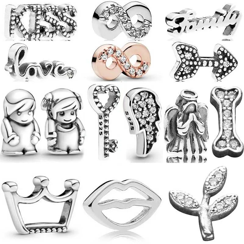 Original Kiss Family Key Crown Angle Blooming Dalia Locket Floating Charm Fit 925 Sterling Silver Bead Popolare Collana Gioielli