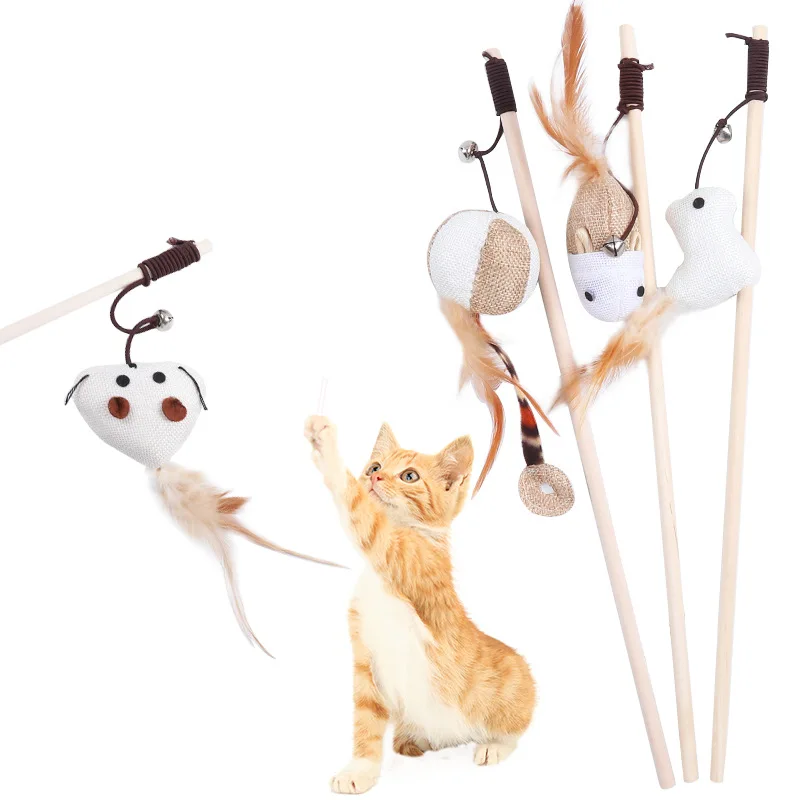 1Pc Teaser Feather Toys Kitten Funny Colorful Rod Cat Wand Toys Wood Pet Cat Toys Bastone Interattivo Pet Cat Supplies