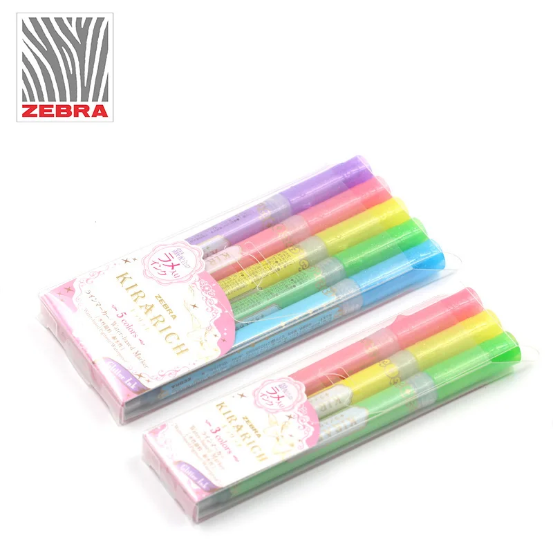 Stunning! Zebra Kirarich Perla Lucido Penna Set 3/5 Colori Wks18 Colore Evidenziatore Penna