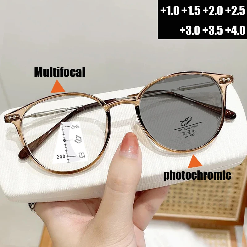 Occhiali Da Lettura Fotocromatici Intelligenti Occhiali Da Vista Per Presbiopia Multifocali Rotondi Unisex Finiti Vicino A Occhiali Bifocali Lontani