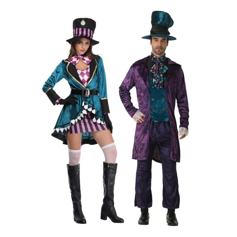 Carnevale Coppia Alice Nel Paese Delle Meraviglie Costume Cosplay Mad Hatter Outfit Adult Fairy Tale Dress Women Magic Show Tuxedo Fancy Dress