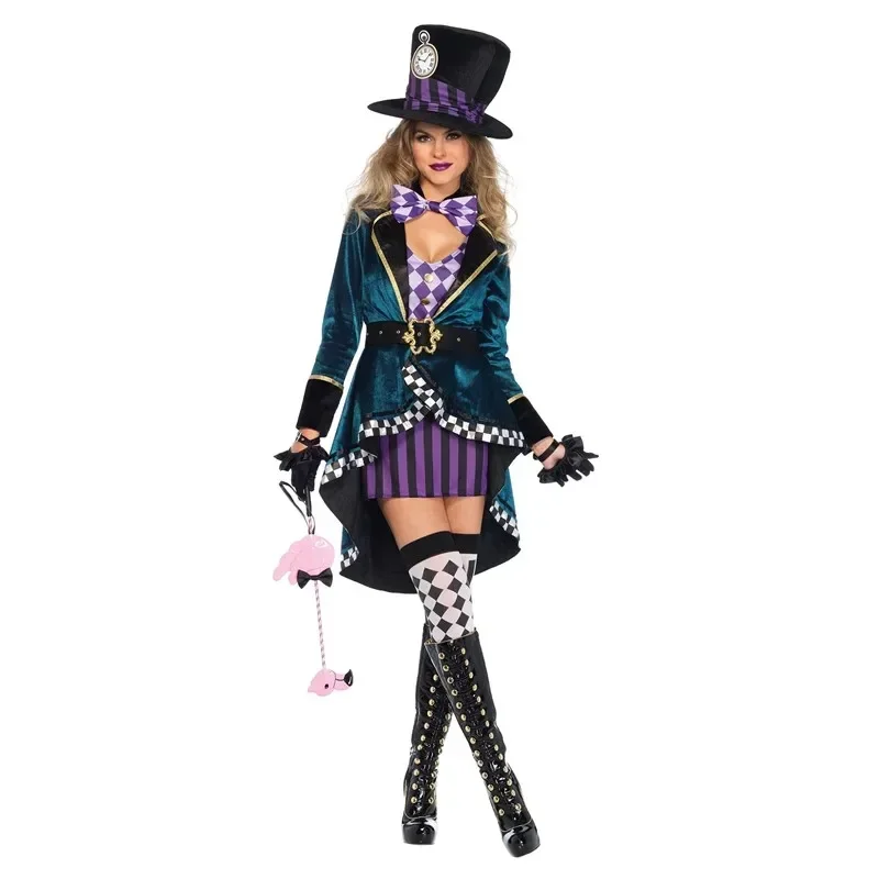 Halloween Alice Nel Paese Delle Meraviglie Orologio Mad Hatter Costume Cosplay Sexy Adult Fairy Tale Dress Women Magic Show Tuxedo Fancy Dress