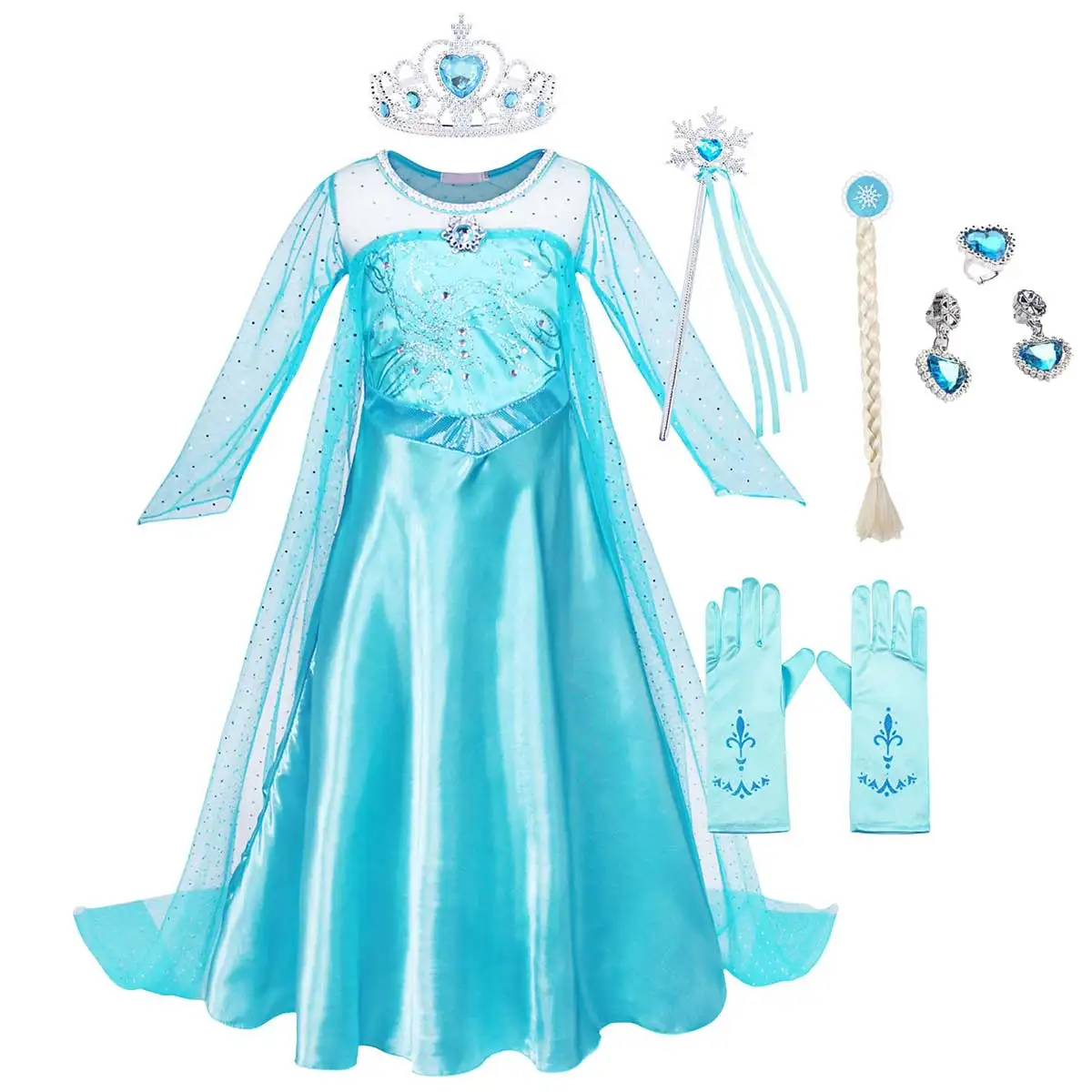 Ragazze Elsa Dress With Princess Crown Magic Wand Accessori Elsa Princess Costume Fancy Dress For Girls Party