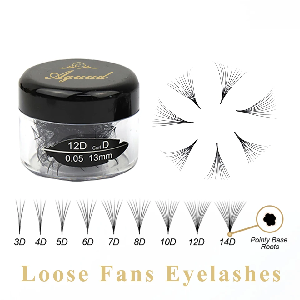 Aguud 100/300/500 Ventole Sciolte Taglienti Stelo Stretto Premade Volume Fan Lash Sottile Base A Punta Russo Premade Volume Fan Lash Cilios