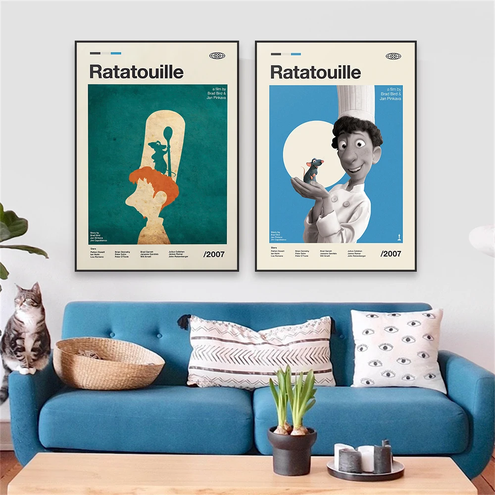 Ratatouille Movie Mid Century Poster Disney Cartoon Modern Vintage Movie Canvas Print Decorazione Minimalista Cucina Wall Art