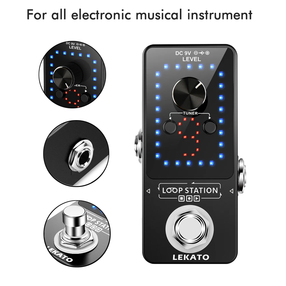 Lekato Looper Guitar Pedal Loop Bass Guitar Pedal Chorus Accessori True Bypass 9 Slot Wave Loop Record 40 Minuti Looping