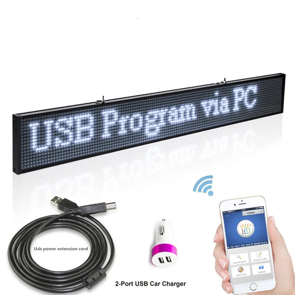 12 V 50 Cm P5 Smd Bianco Auto Camion Taxi Posteriore Finestra A Scorrimento Display A Led A Bordo Senza Fili Veloce Programmabile Supporto Caricabatte
