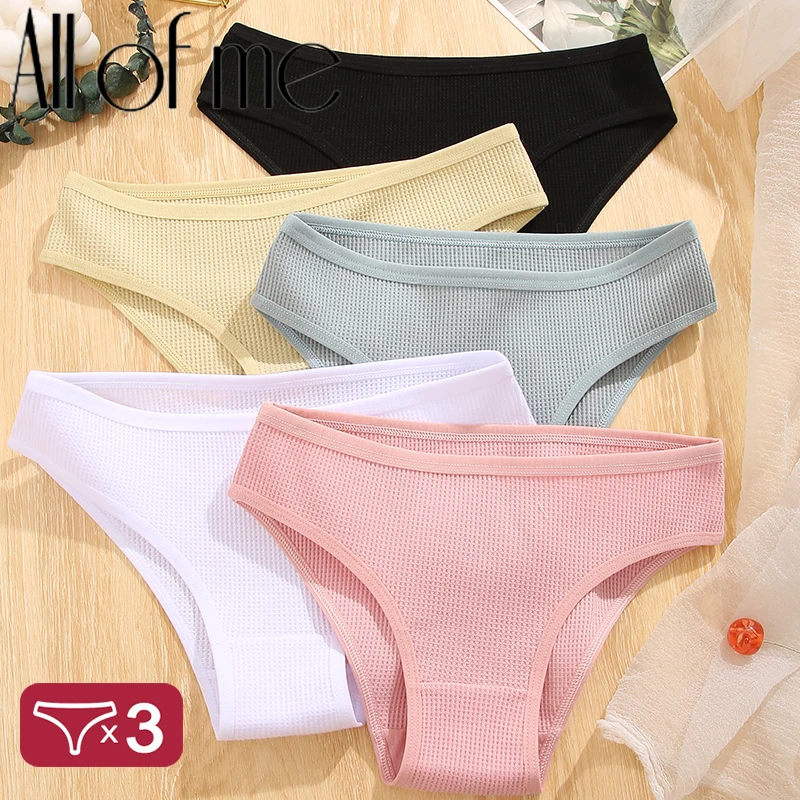 3 Pz/Set Donne Mutandine Di Cotone Waffle Lingerie Sexy Intimo Femminile Per Donna Slip Intimo Ragazze Colori Solidi Mutandine Intime