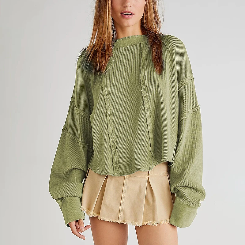 Felpe Larghe Casual Da Donna Felpa Con Cappuccio Waffle O-Collo Manica Lunga Patchwork Vintage Harajuku Pullover Sudaderas Con Capucha