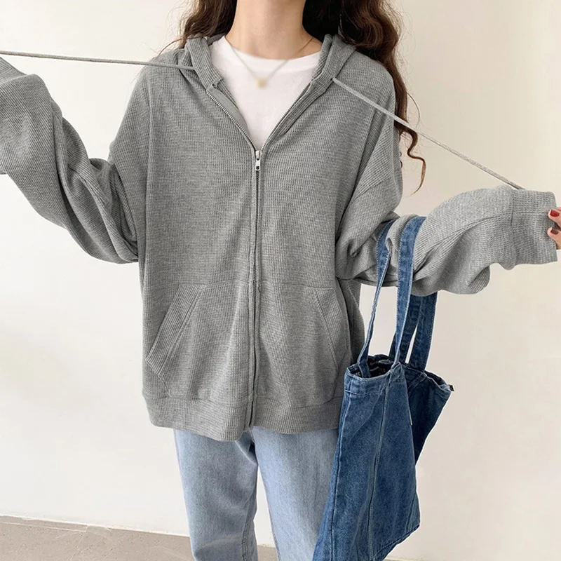 Autunno Inverno Donna Cerniera Cardigan Felpe Con Cappuccio Maglioni Maglioni Da Donna Top Da Donna Cerniera Waffle Cardigan Vestibilità Ampia