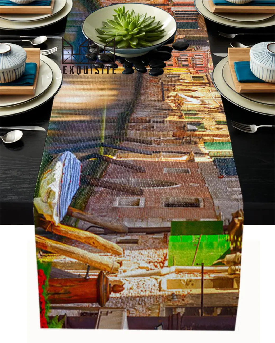 River Boat Travel Water City Building Tavolo In Legno Runner Decorazione Decorazioni Per La Casa Tavolo Da Pranzo Decorazione Runner Da Tavolo Nappa