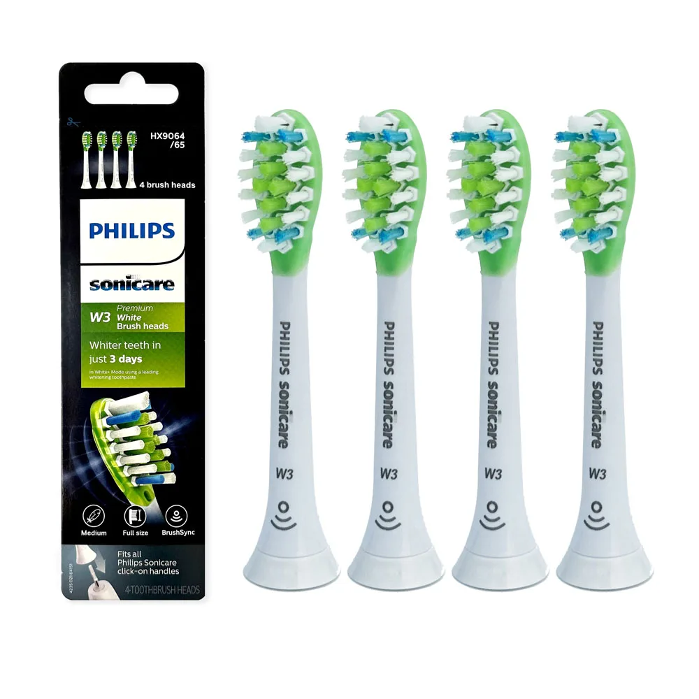 Philips Sonicare Genuine W3 Premium White Testine Di Ricambio Per Spazzolini Da Denti, 4 Testine, Bianco, Hx9064/65