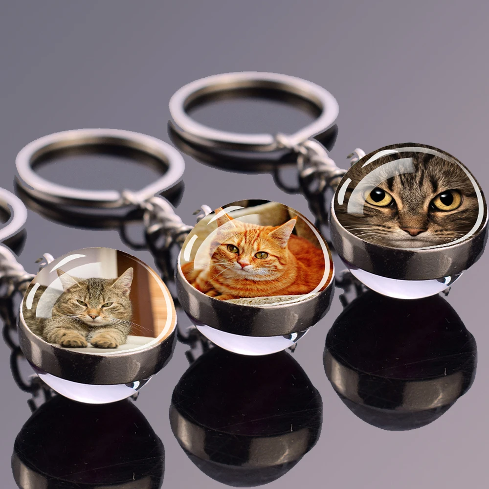 Animali Cute Keychain Black Cat Civet Cat Double Side Glass Ball Ciondolo Portachiavi Car Key Decorations Portachiavi Regalo Di Gioielli