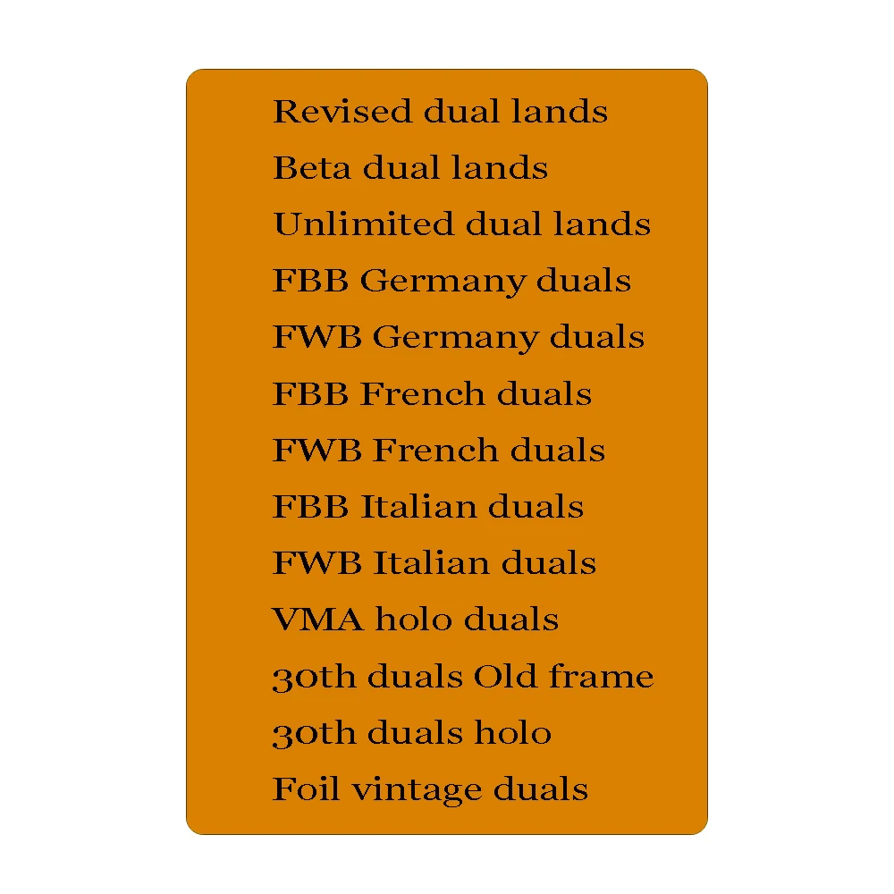Dual Lands English/Germany/French/Italian Beta/Unlimited/Modified (Fbb/Fwb)Lands Black Core Paper Top Vintage Masters Proxy Cards