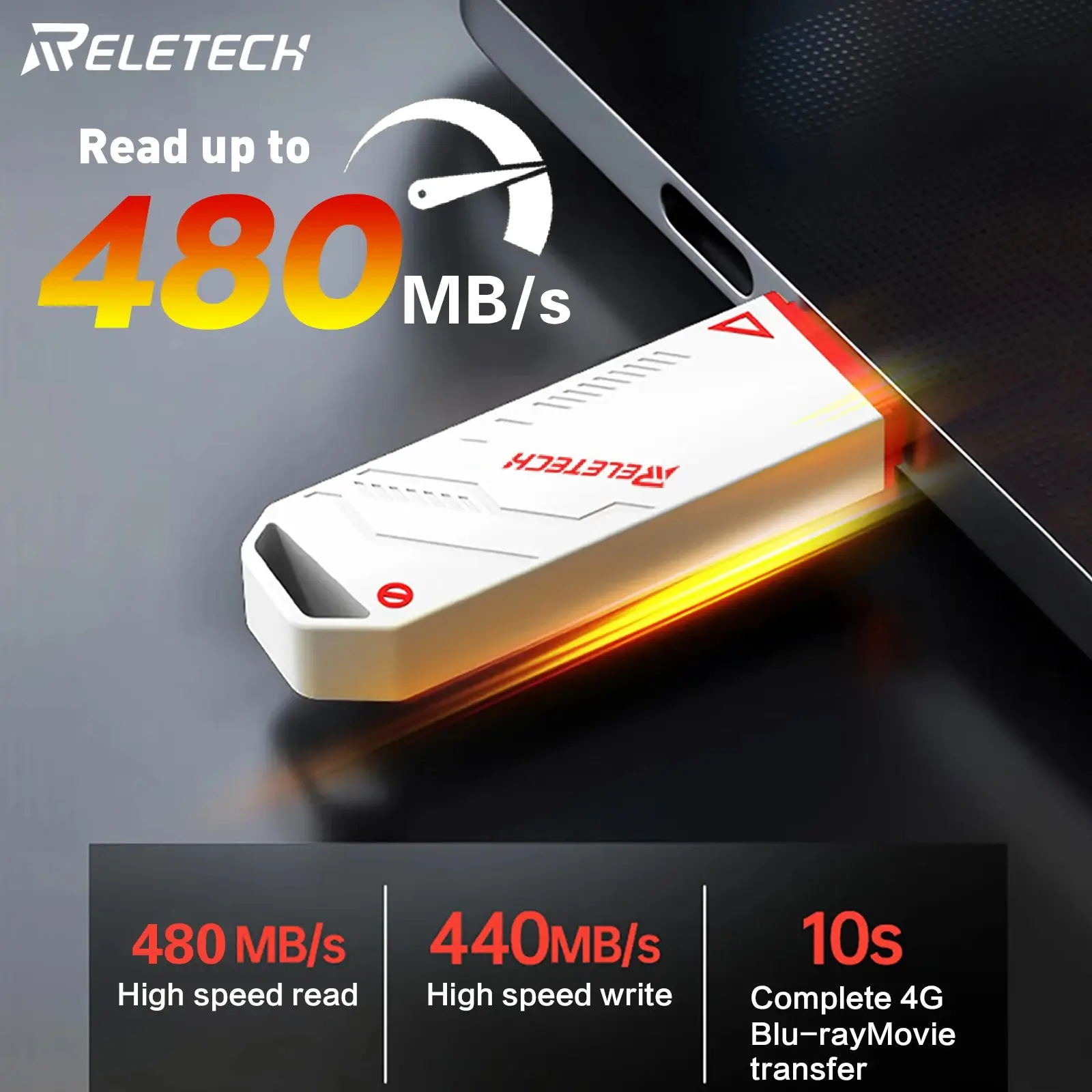 Reletech Elite7 Pro Usb 3.2 Solid State Drive Leggi 480 Mb/S Ssd Portatile Ad Alta Velocità Usb Flash Drive Usb Gen 2 Thumb Drive, Bianco