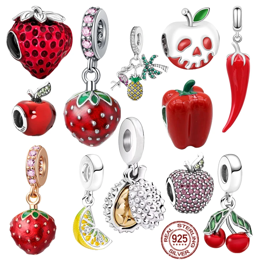 Nuovi Arrivi Fruit Series 925 Sterling Silver Strawberry Durian Apple Bead Charm Fit Original Pandora Bracciale Fashion Jewelry