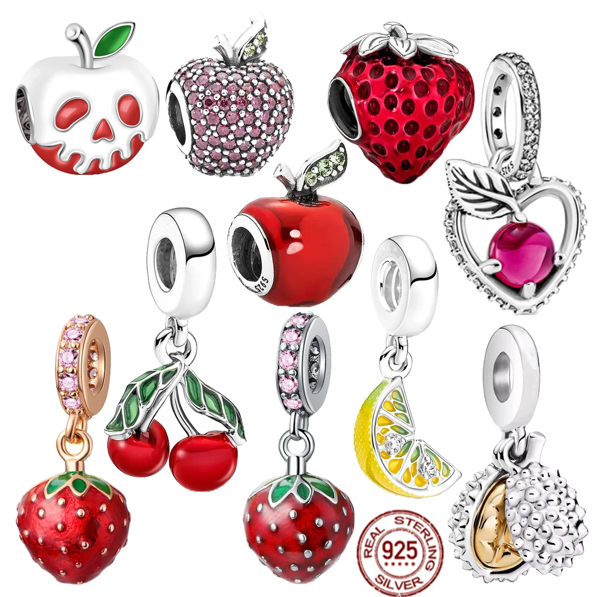 Fruit Series 925 Sterling Silver Apple Lemon Durian Strawberry Ananas Ciondola Charm Bead Fit Original Pandora Bracciale Jewelry