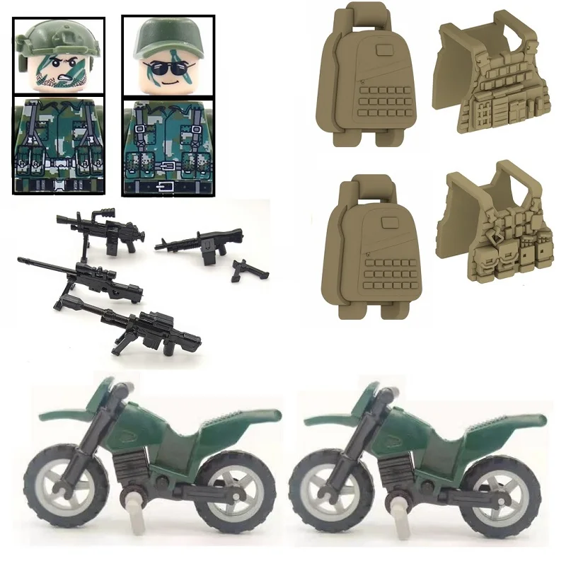 Modern Special Forces Army Motorcycle Figure Accessori Building Blocks Commando Soldier City Police Arma Militare Mattoni Giocattolo