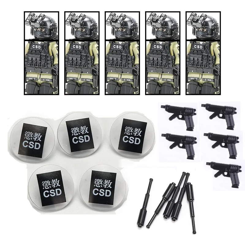 Hong Kong Csd Riot City Police Shield Swat Soldier Arma Militare Army Figures Accessori Moc Building Blocks Mattoni Giocattoli Per Bambini