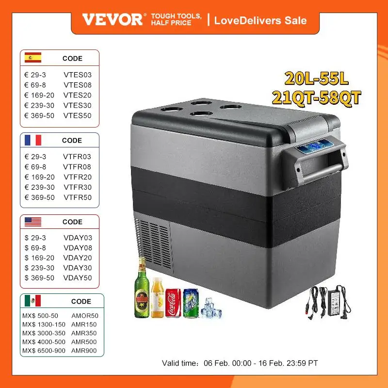 Gioevo Frigorifero Portatile 55L Frigorifero Per Auto 220V/12V Congelatore Portatile Per Auto -20?-20 ? Mini Frigorifero Da Campeggio Con Schermo Lcd 