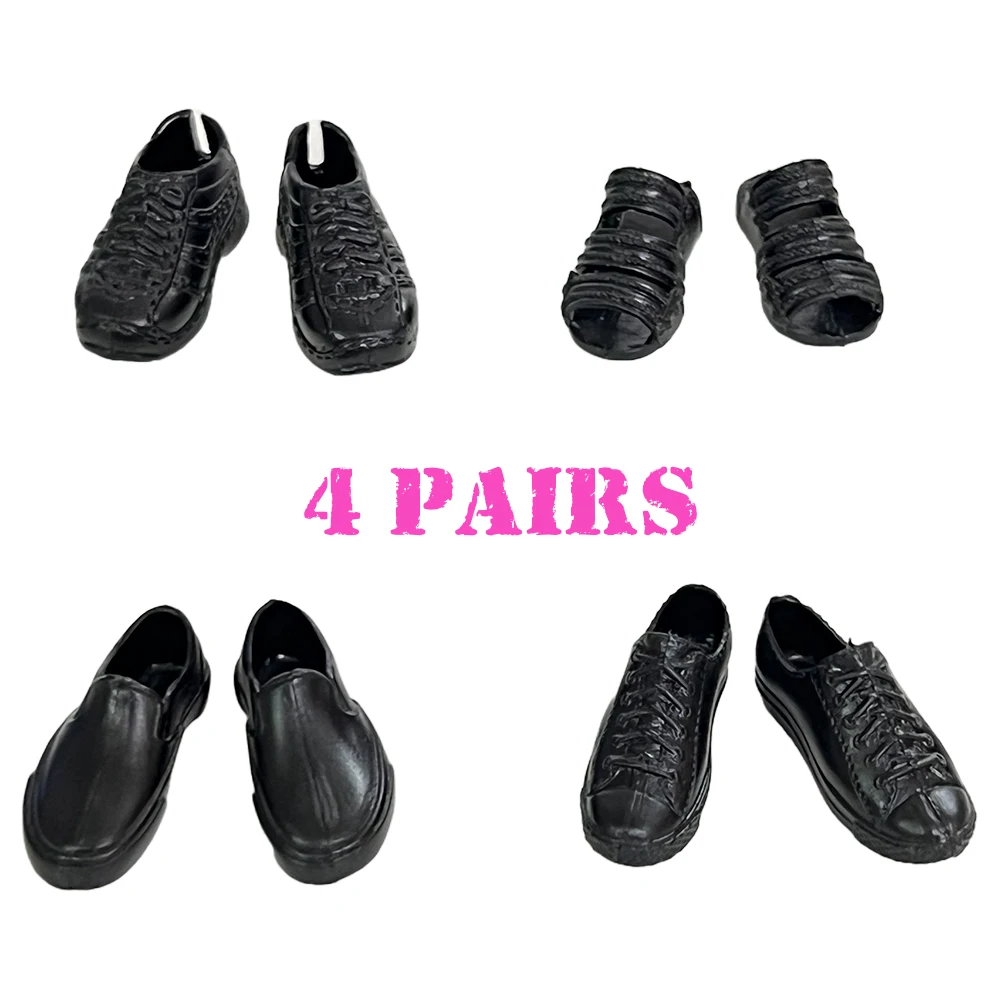 Nuove 4 Paia Di Scarpe Da Lavoro Nere Pantofole Prince Ken Doll Shoes Prince Boots Moda Bambola Maschile Scarpe Casual Accessori Per Bambole