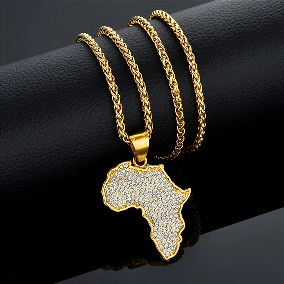 Bling African Africa Map Ciondolo Necklac Per Uomo Donna Gioielli Etiopi In Acciaio Inossidabile Articolo Hiphop All'Ingrosso