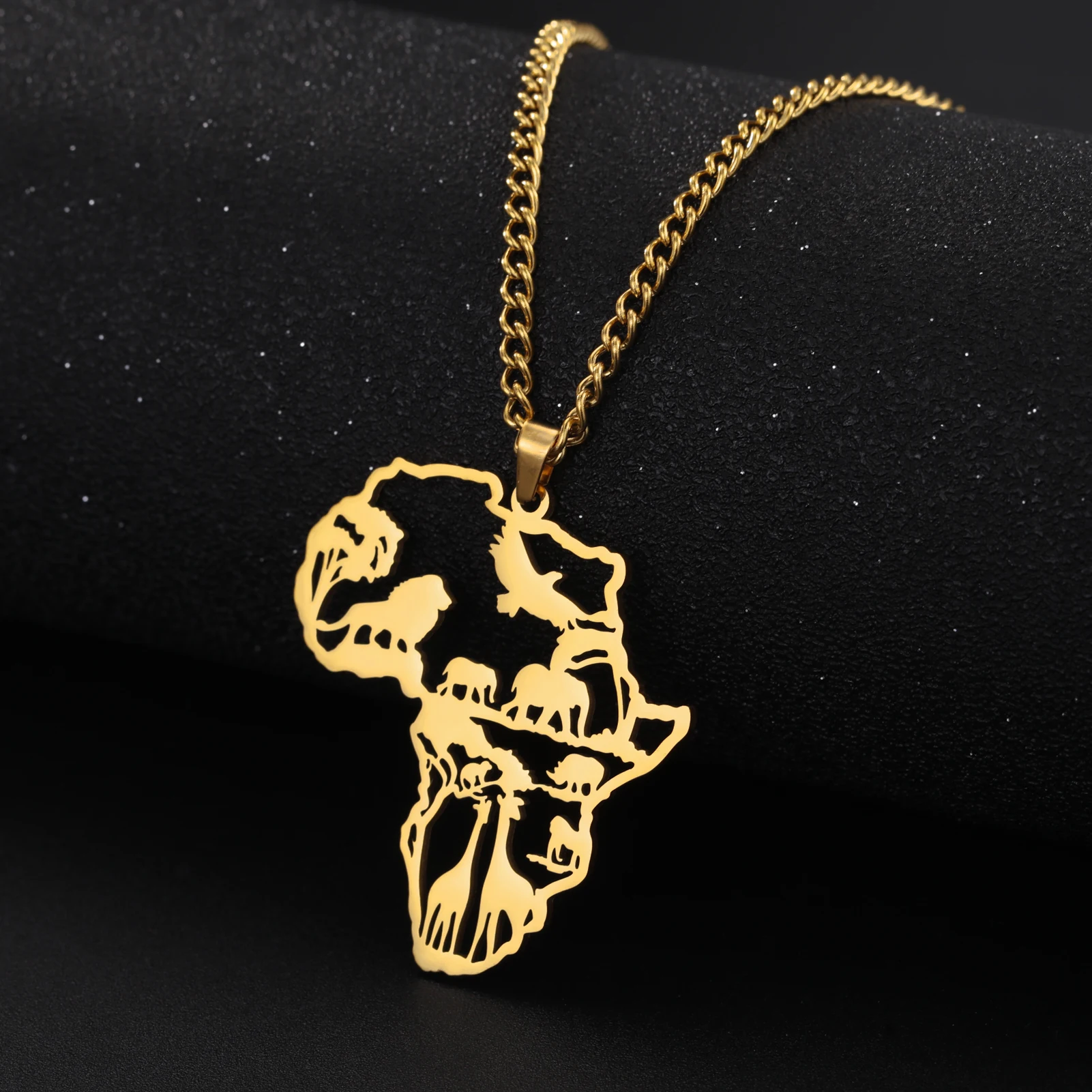 Hipee World Map Collana Con Ciondolo Per Uomo Acciaio Inossidabile Africa Elefante Modello Collane Con Ciondolo Hip Hop Animal Jewelry Gifts