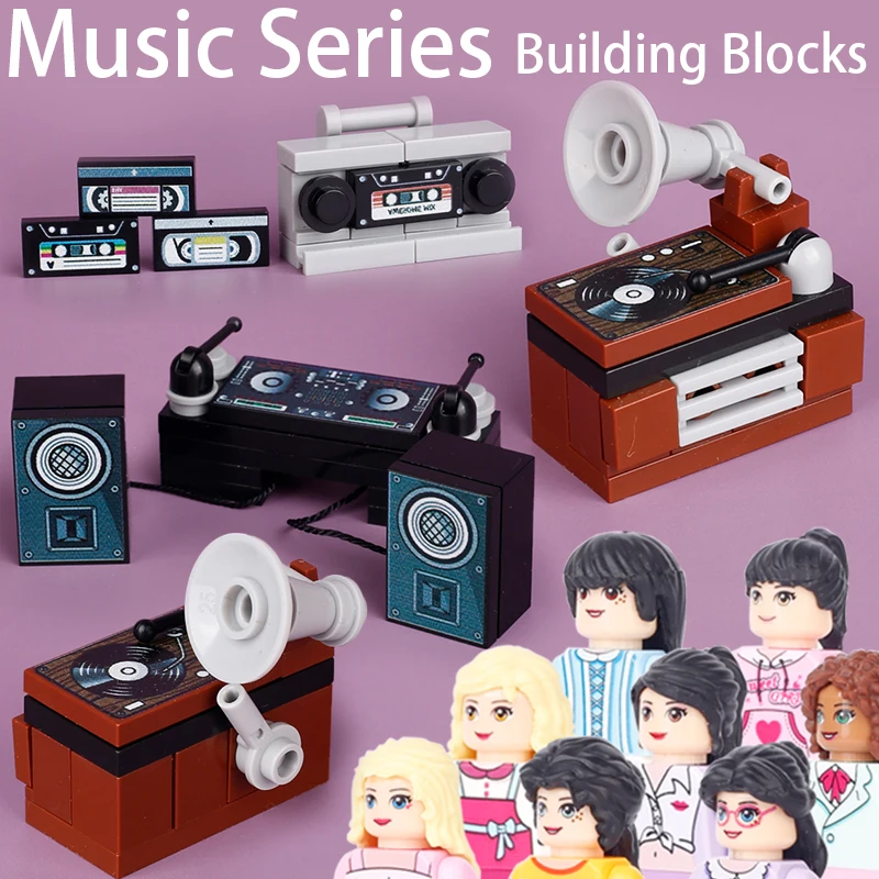 Moc City Music Jukebox Recorder Building Blocks Dj Mix Audiotape Girls Figures Sound Bricks Toys Regalo Per Bambini
