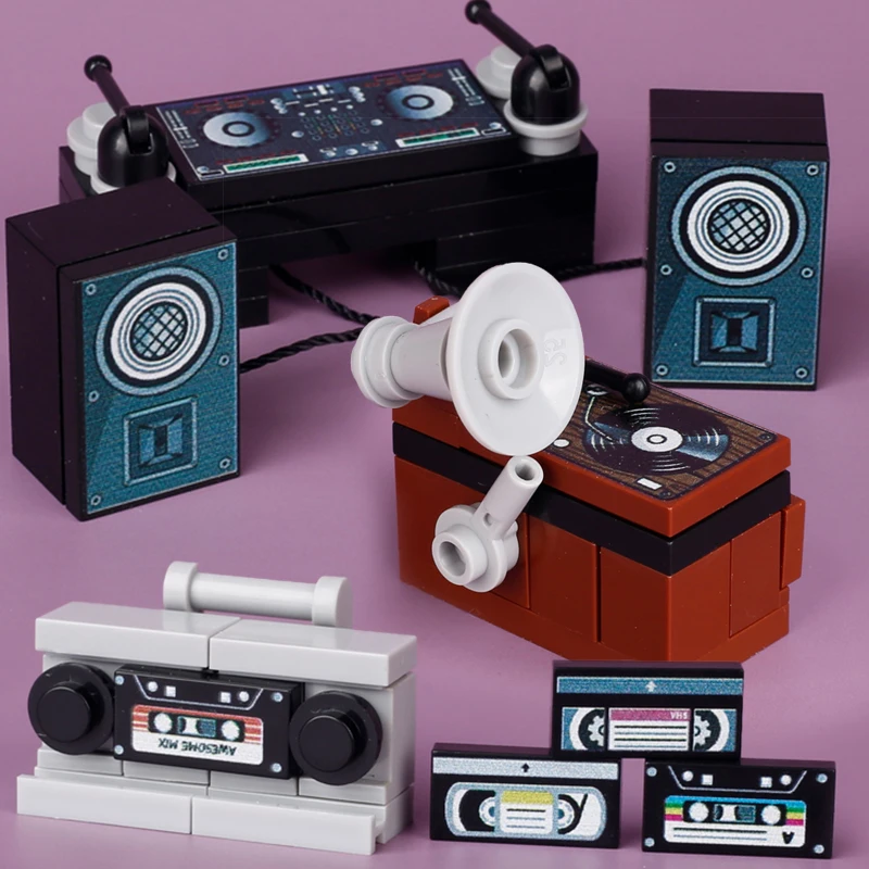 Moc Jukebox Recorder Building Blocks Lettore Musicale Retro Radio Tape Sound Dj Mix Audiotape Bricks Toys Regalo Per Bambini