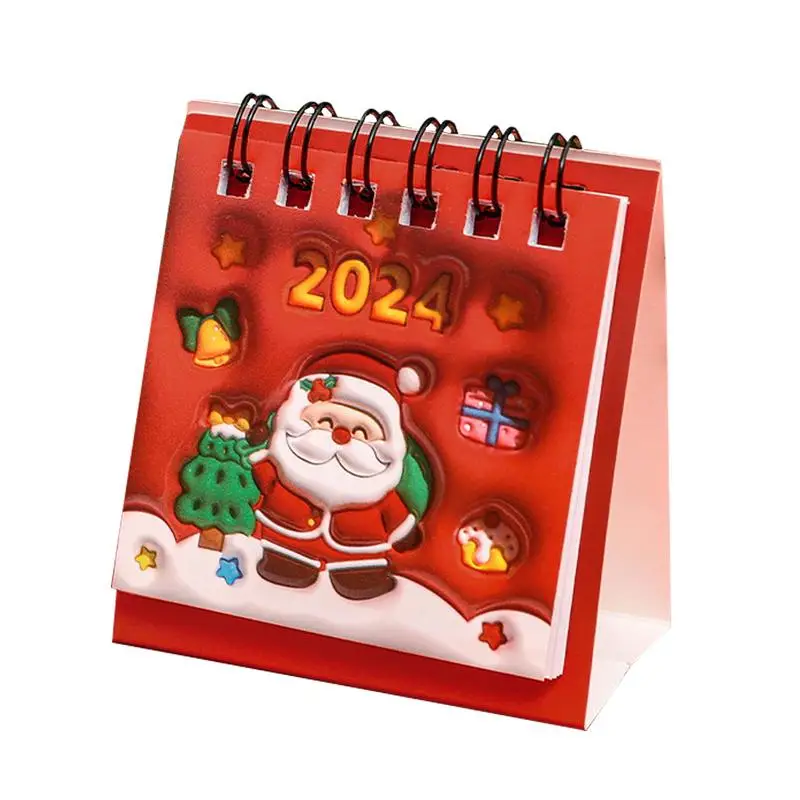 2024 Cartoon 3D Vision Christmas Mini Desk Calendar Babbo Natale Gingerbread Man Table Calendar Daily Weekly