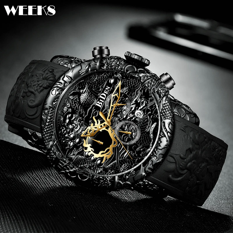 Luxury Dragon Watch Black Gold Men Sculpture Hip Hop Orologi Al Quarzo Cool Mens Creative Waterproof Clock Male Relogio Masculino