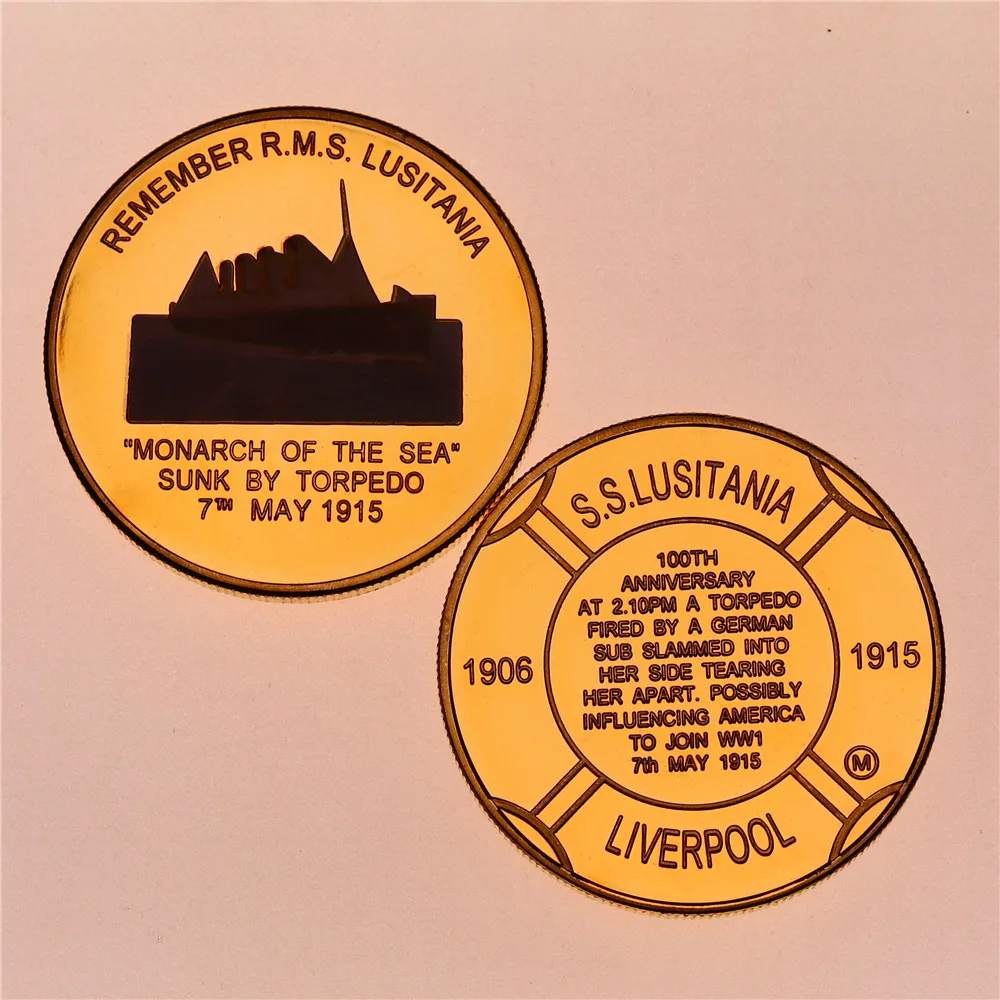24K Gold-Plate R. M.S Lusitania "Monarch Of The Sea" (1906-1915) Moneta Commemorativa Collezione Di Monete D'Oro Di Souvenir