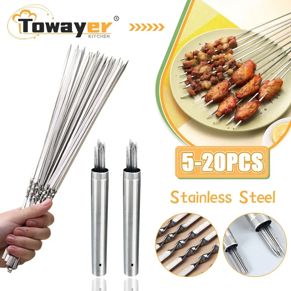 5/20Pcs Spiedino Per Barbecue In Acciaio Inossidabile Spiedini Per Barbecue Riutilizzabili Kebab Stick Di Ferro Per Campeggio All'Aperto Picnic Barbec