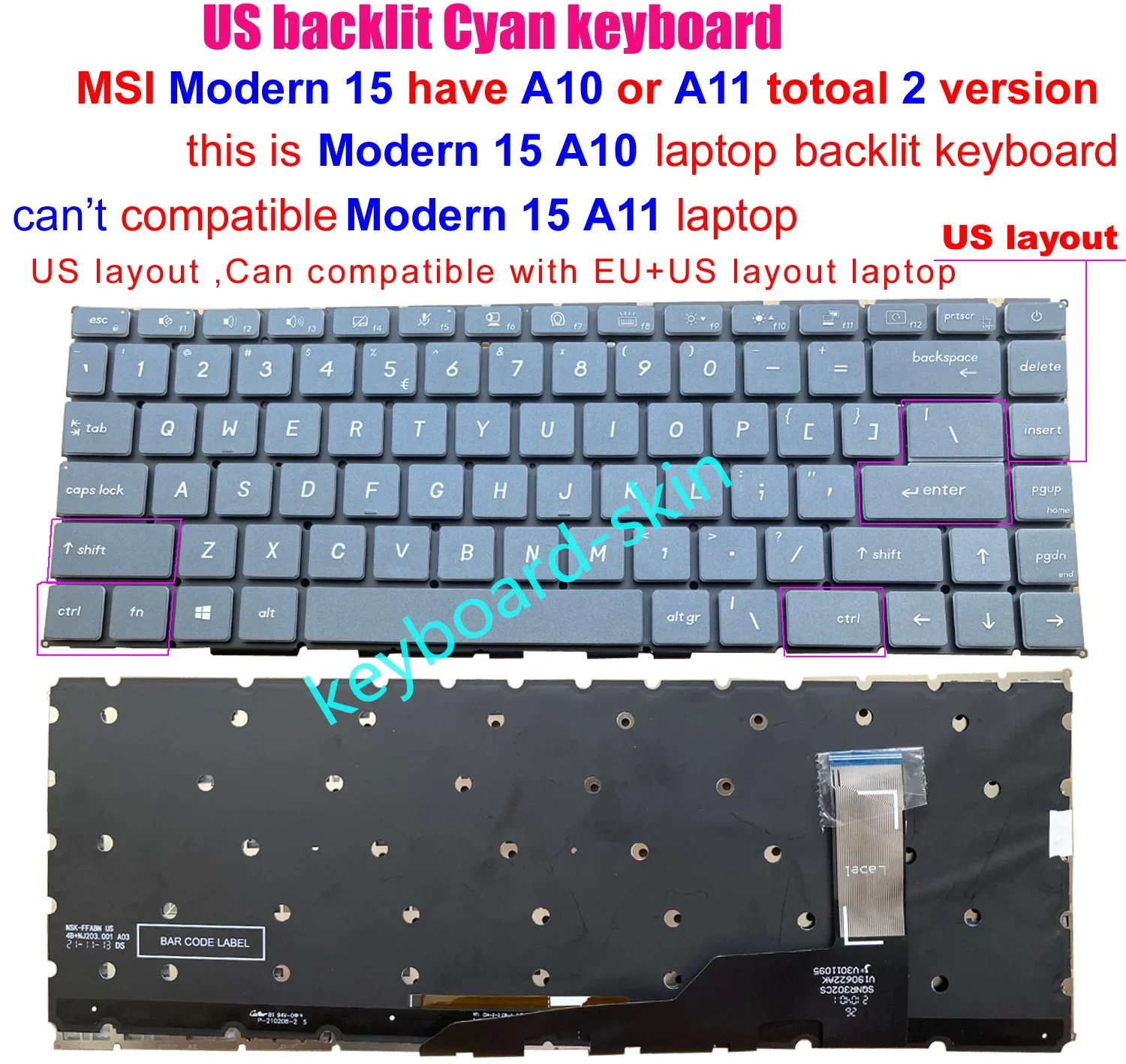 Nuova Tastiera Retroilluminata Americana Per Laptop Msi Modern 15 A10 A10M A10Rb Ms-1551 A10M-450Us A10M-455Us A10M-461Us