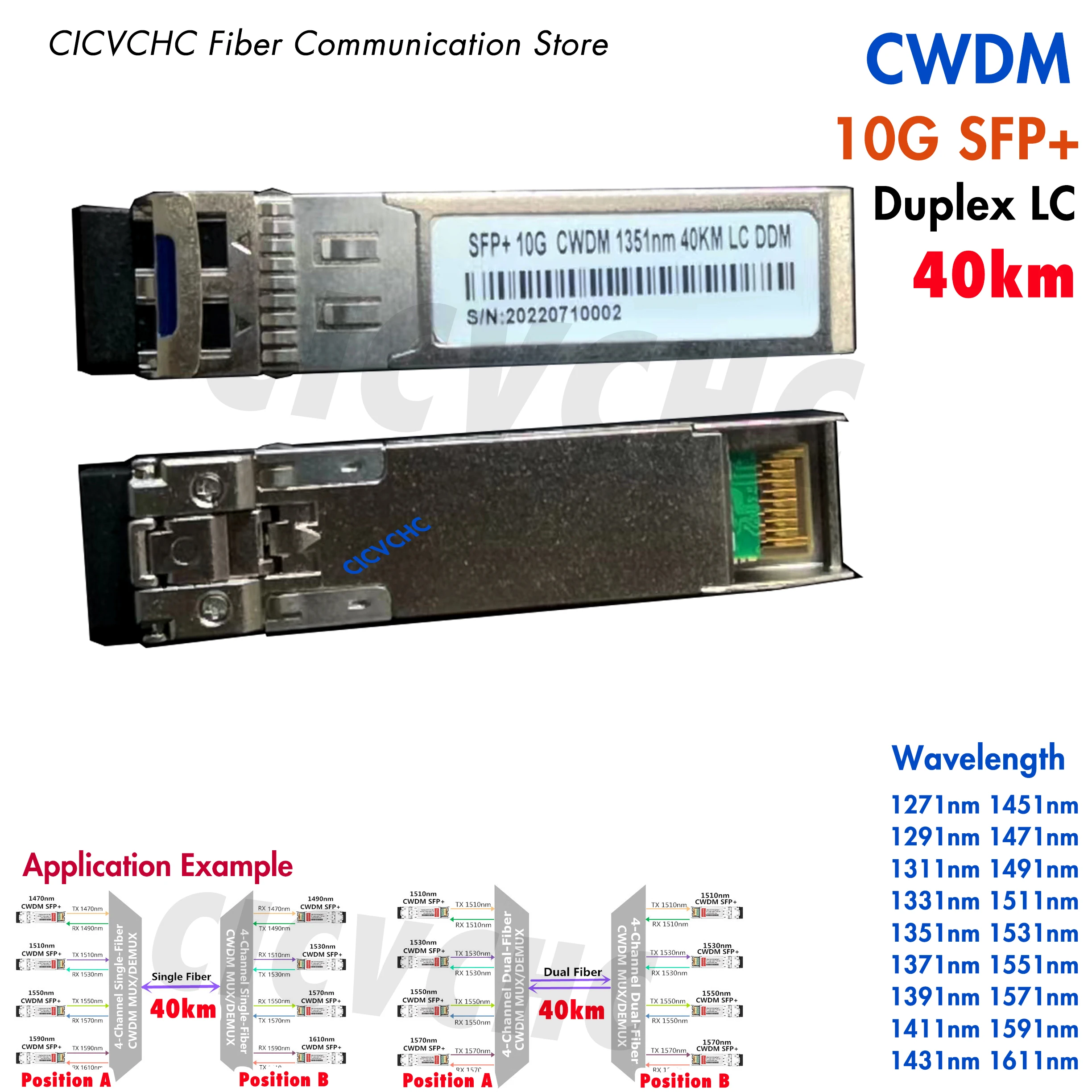Ricetrasmettitore 10G Sfp + Cwdm 40Km Duplex Lc Ddm