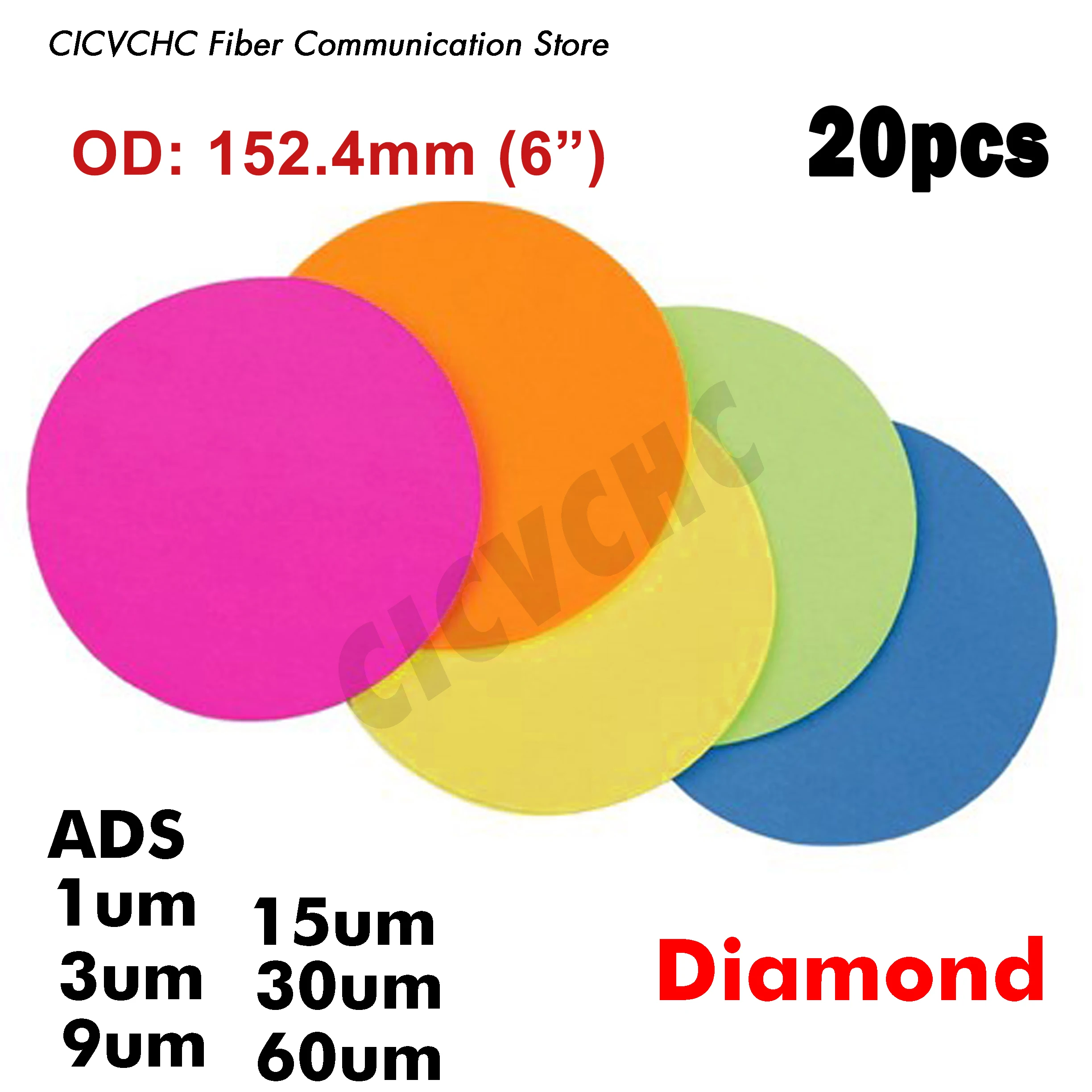 Pellicola Per Lucidatura Diamantata Da 20 Pezzi Con 6 Pollici 152.4Mm, Ads, 1 Micron, 3 Micron, 9 Micron, 15 Micron, 30 Micron, 60 Micron