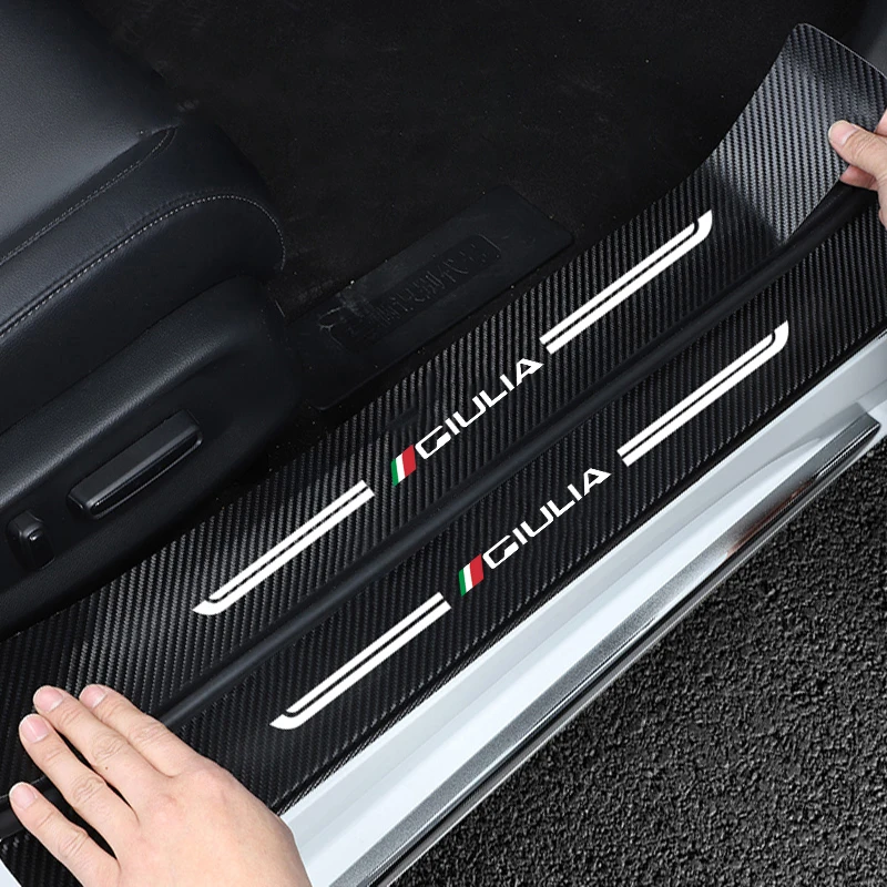 Battitacco Della Portiera Dell'Auto Piastra Protettiva Per Soglia In Fibra Di Carbonio Adesivi Per Alfa Romeo Giulia Logo Trunk Door Entry Pedal Guard