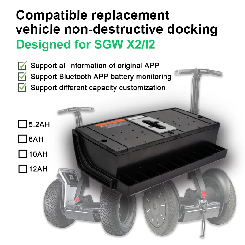 Per Segway Sgw Batteria Al Litio X2/I2 E Caricabatterie, Supporto Espansione, Ricostruito, App Bluetooth, Diagnosi Batteria Grande Capacità