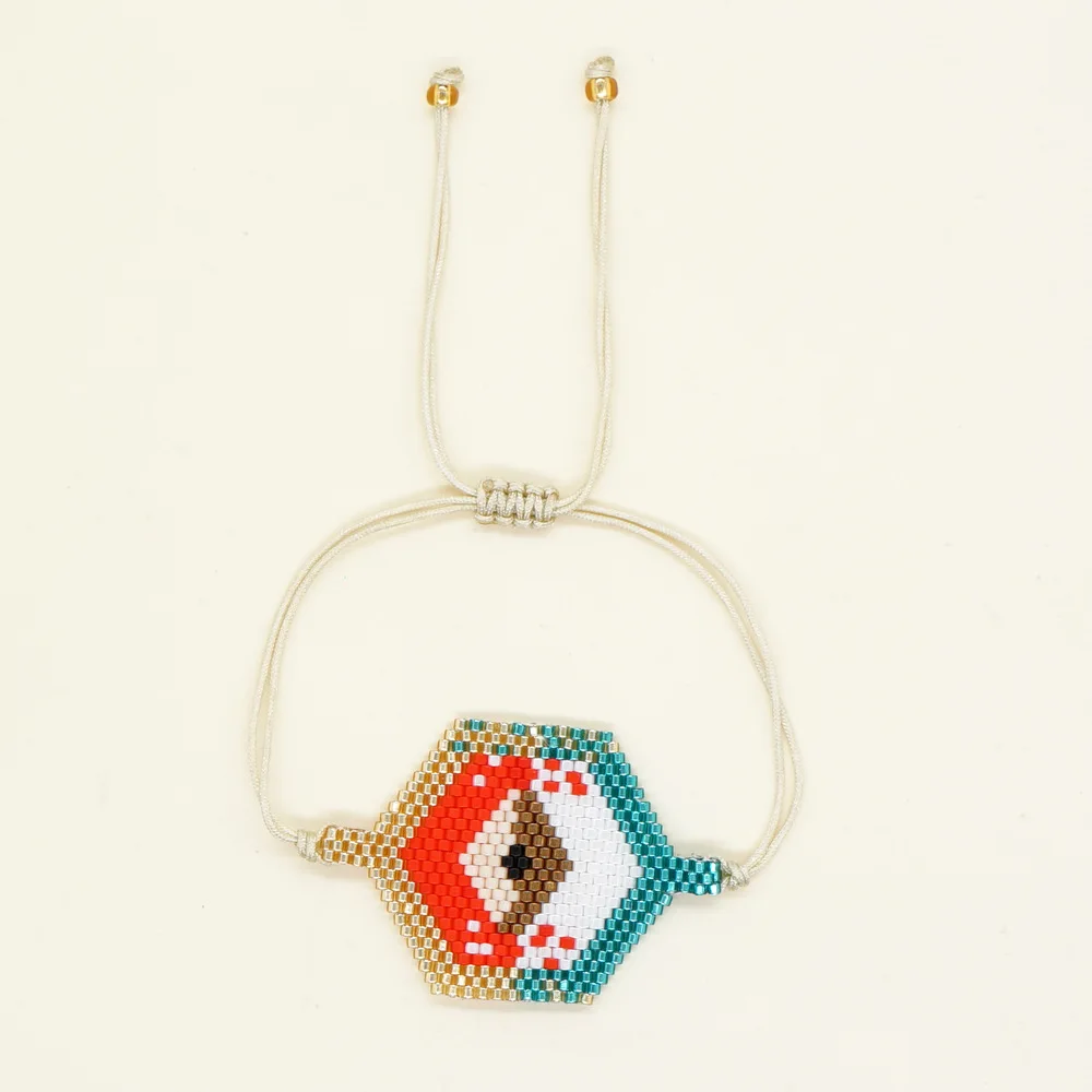 Bracciale Con Perline Intrecciato A Mano Fashion Popple Pattern Geometry Eye Simplicity Bracciale Regolabile Con Sfera Di Riso Unisex Della Boemia