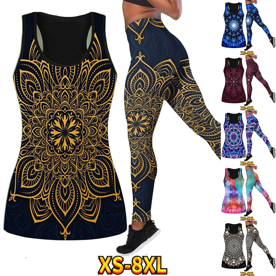 Mandola Patterned Women Vest Summer Workout Running Yoga Pants Color Patterned Printed Body Sculpting Glutei Suit Xs-8Xl