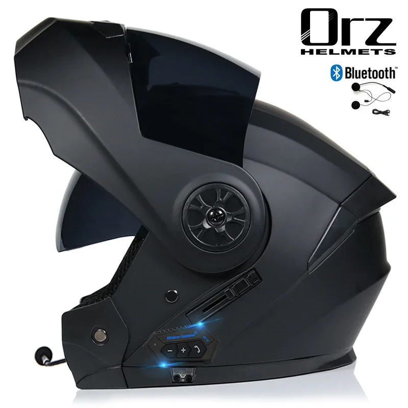 Dot Approvato Nero Opaco Modulare Flip Up Motocross Casco Bluetooth Doppia Lente Moto Casco Moto Casco Moto Capacete