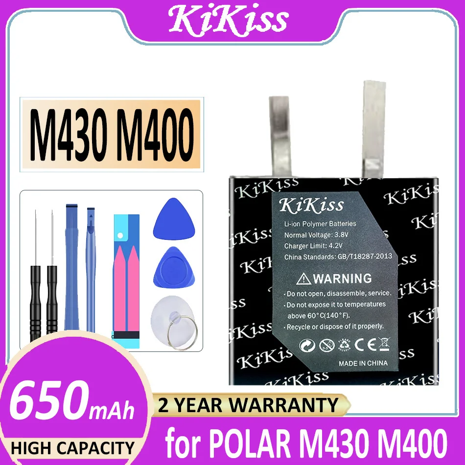 Batteria Kikiss M430 M400 (322826) 650Mah Per Polar M430 M400 Orologio Sportivo Gps Bateria