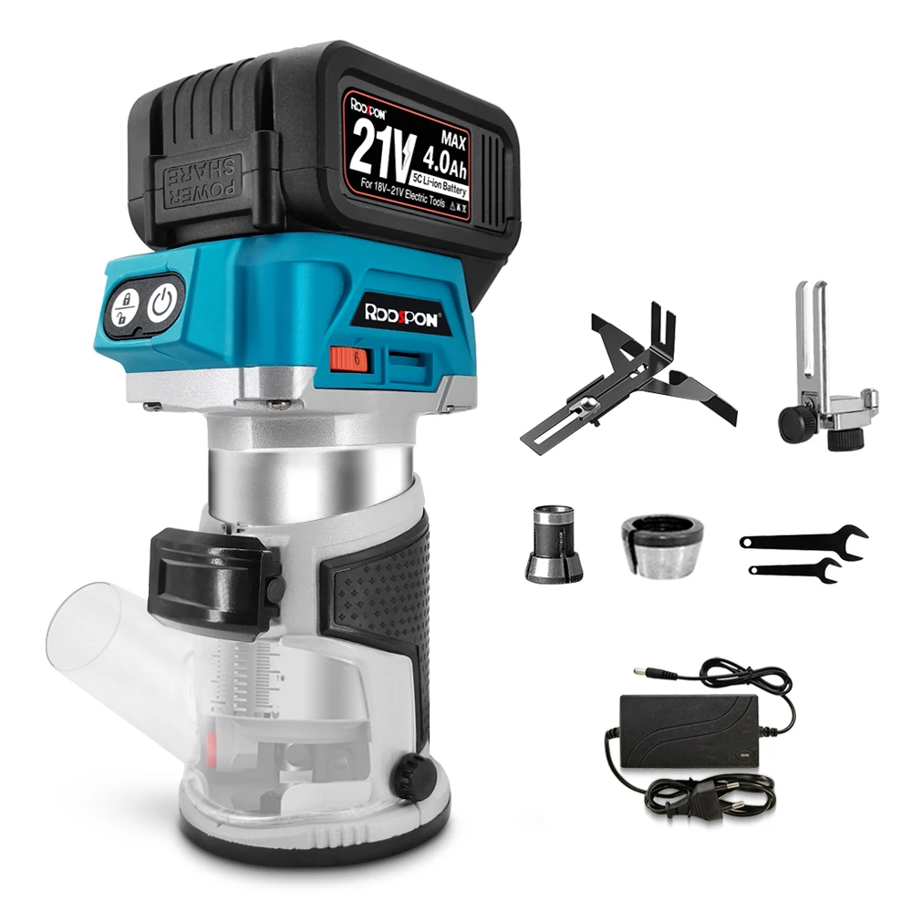 6 Velocità Brushless Hand Electric Trimmer Cordless Wood Router 6/6.35/8Mm Scanalatura Per Incisione Per La Lavorazione Del Legno Per Batteria Makita 