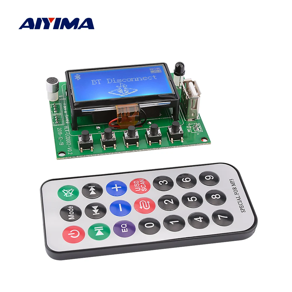 Aiyima Mp3 Decoder Board Module 12V Testo Display Lcd Bluetooth 5.0 Car Usb Lettore Mp3 Wma Wav Supporto Tf Card Usb Fm Remote