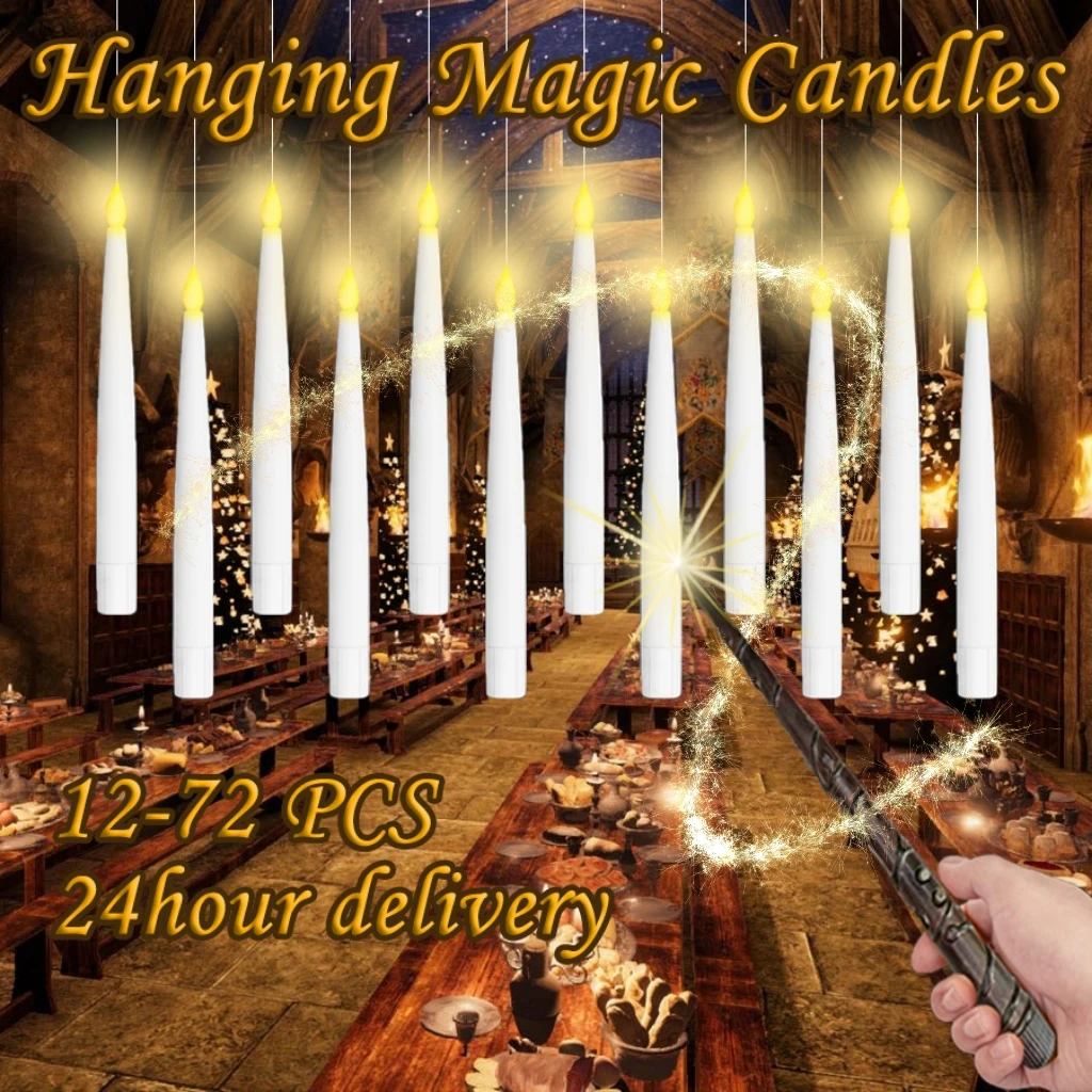 12-72Pcs Candele Galleggianti Con Bacchetta Candele Natalizie A Led Candele Magiche Appese Candele Coniche Per Natale/Festa/Matrimonio