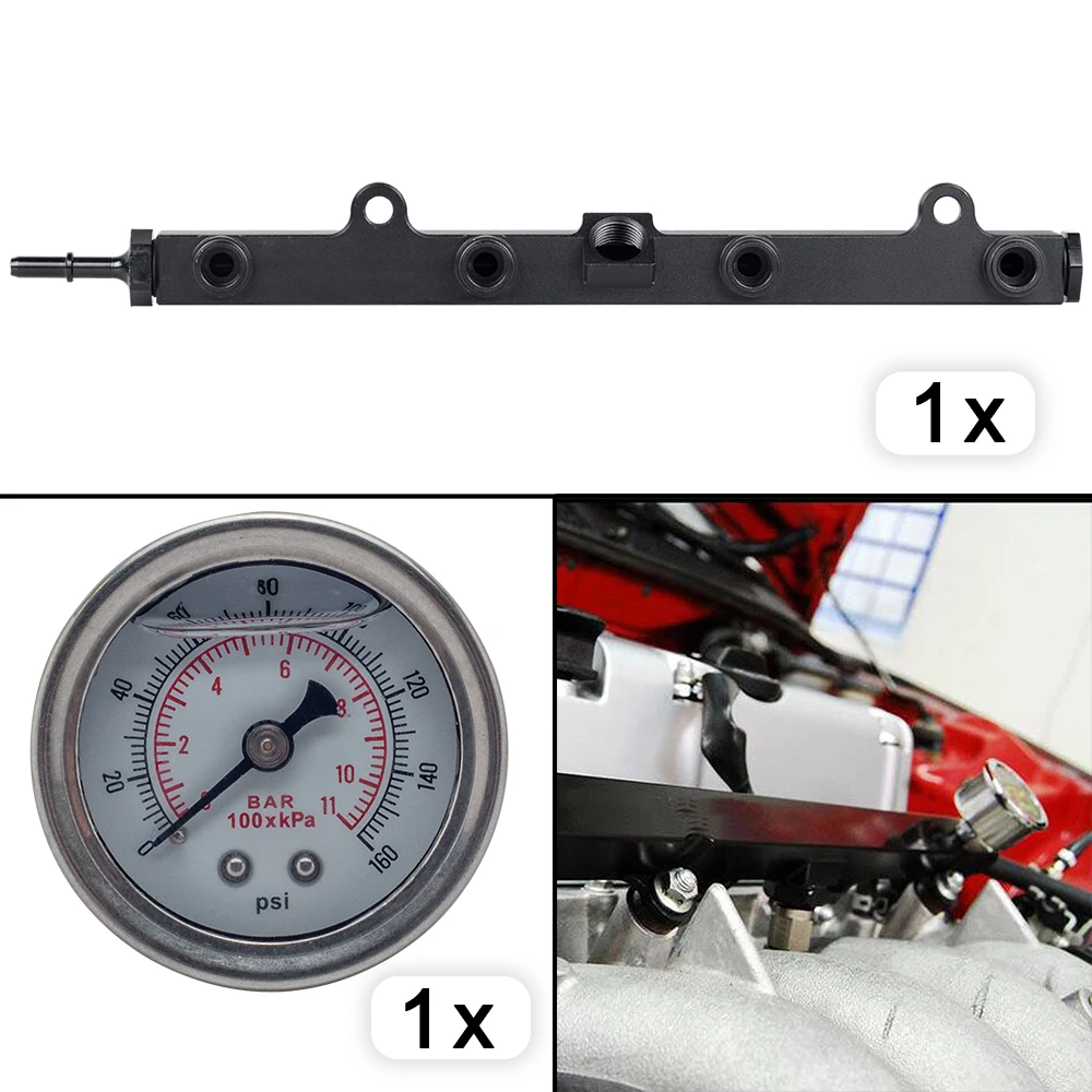 Tuta Guida Carburante Nera Serie K Per H0Nda K20 K24 Rsx Civ1C Si Integra Ep3 Con Manometro Olio Argento 0-160 Psi