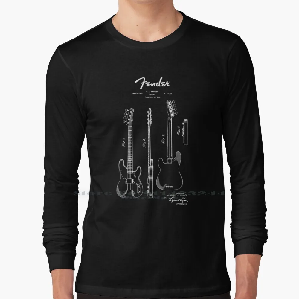 Chitarra 1953 Patent Blueprint Art T Shirt 100% Puro Cotone Bass Stratocaster Band Band Rocknroll Music Strumento Musicale